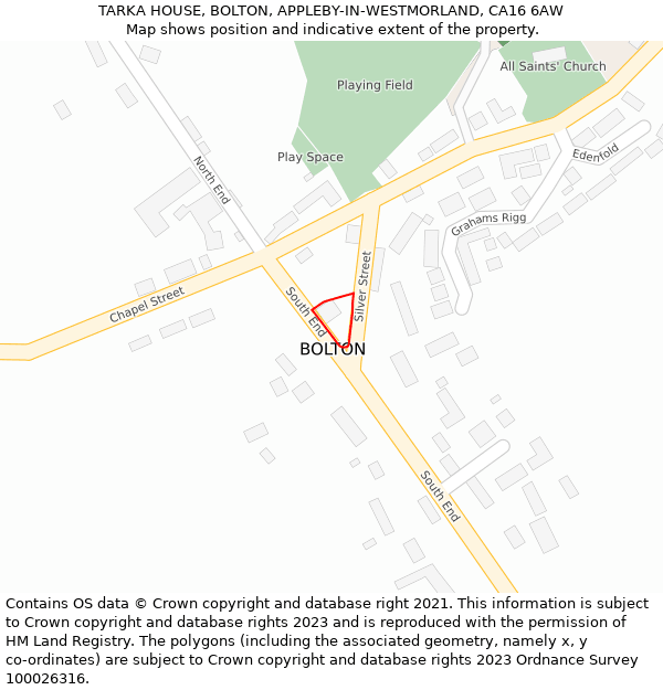 TARKA HOUSE, BOLTON, APPLEBY-IN-WESTMORLAND, CA16 6AW: Location map and indicative extent of plot