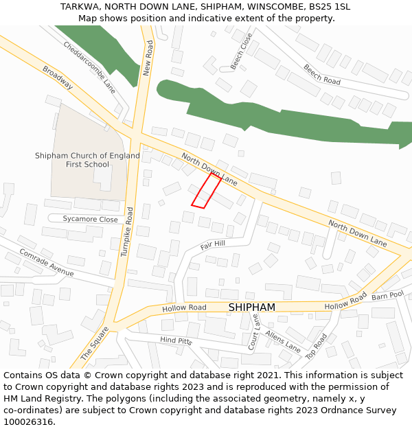 TARKWA, NORTH DOWN LANE, SHIPHAM, WINSCOMBE, BS25 1SL: Location map and indicative extent of plot