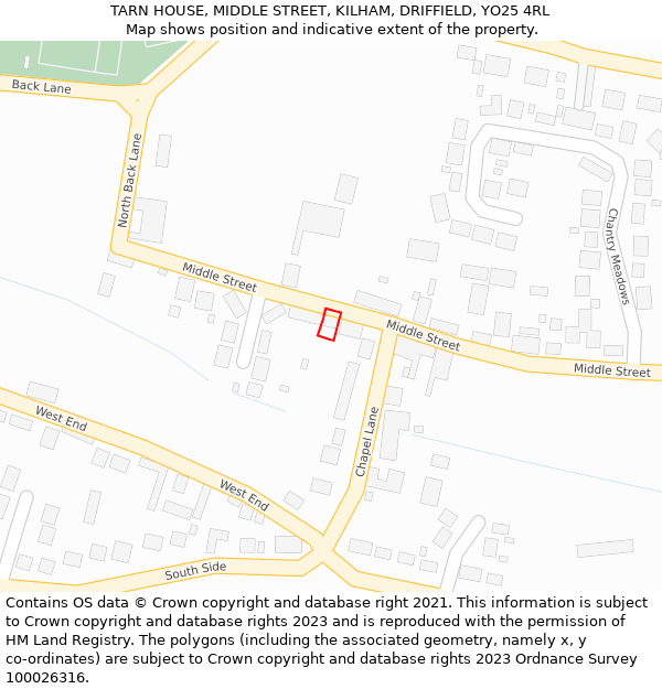 TARN HOUSE, MIDDLE STREET, KILHAM, DRIFFIELD, YO25 4RL: Location map and indicative extent of plot