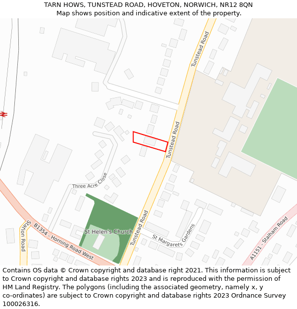 TARN HOWS, TUNSTEAD ROAD, HOVETON, NORWICH, NR12 8QN: Location map and indicative extent of plot