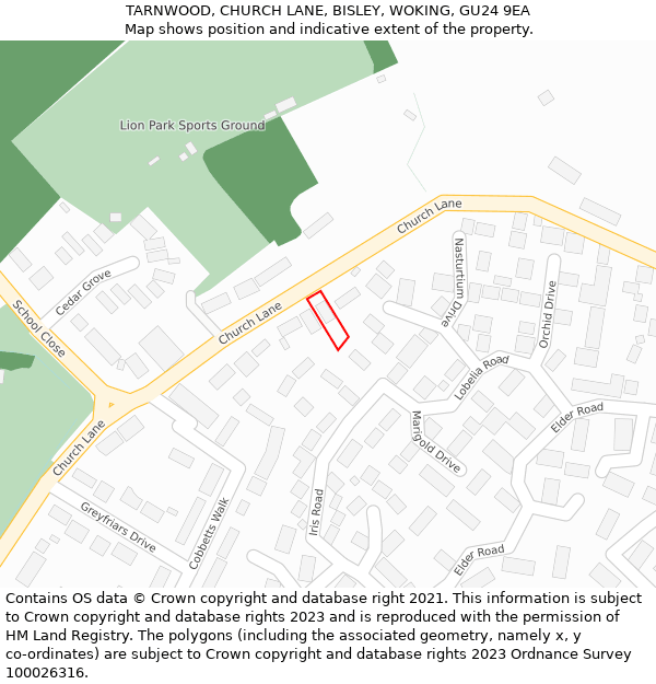 TARNWOOD, CHURCH LANE, BISLEY, WOKING, GU24 9EA: Location map and indicative extent of plot