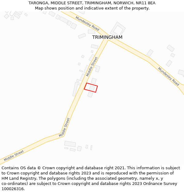 TARONGA, MIDDLE STREET, TRIMINGHAM, NORWICH, NR11 8EA: Location map and indicative extent of plot