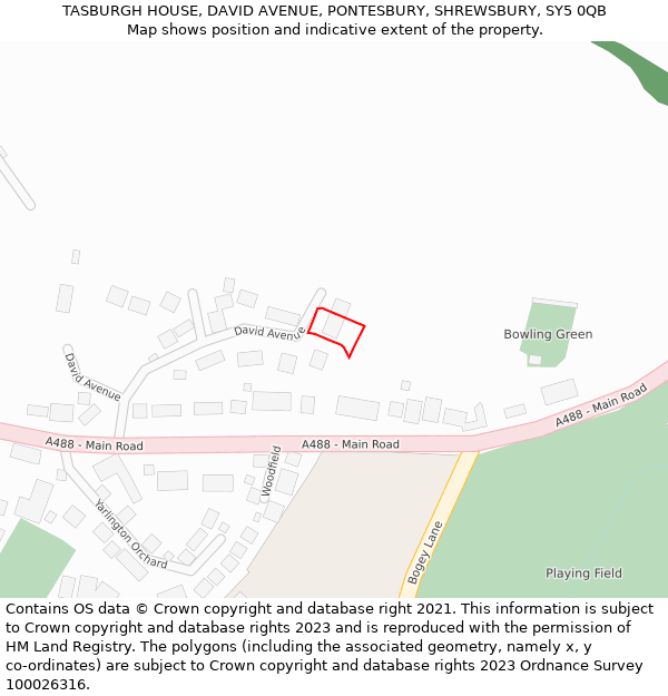 TASBURGH HOUSE, DAVID AVENUE, PONTESBURY, SHREWSBURY, SY5 0QB: Location map and indicative extent of plot