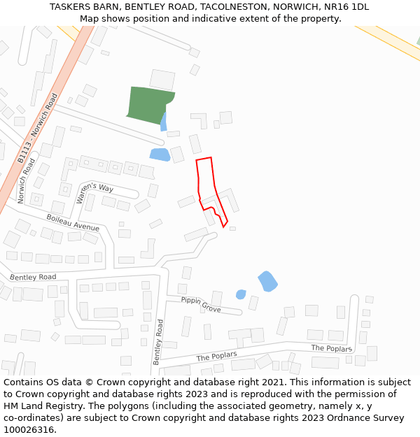 TASKERS BARN, BENTLEY ROAD, TACOLNESTON, NORWICH, NR16 1DL: Location map and indicative extent of plot