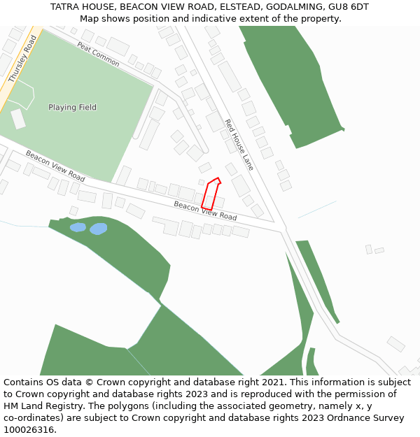 TATRA HOUSE, BEACON VIEW ROAD, ELSTEAD, GODALMING, GU8 6DT: Location map and indicative extent of plot