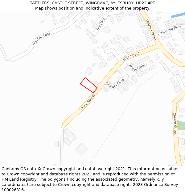 TATTLERS, CASTLE STREET, WINGRAVE, AYLESBURY, HP22 4PT: Location map and indicative extent of plot