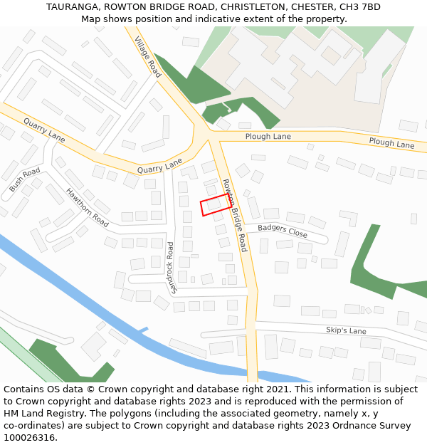 TAURANGA, ROWTON BRIDGE ROAD, CHRISTLETON, CHESTER, CH3 7BD: Location map and indicative extent of plot