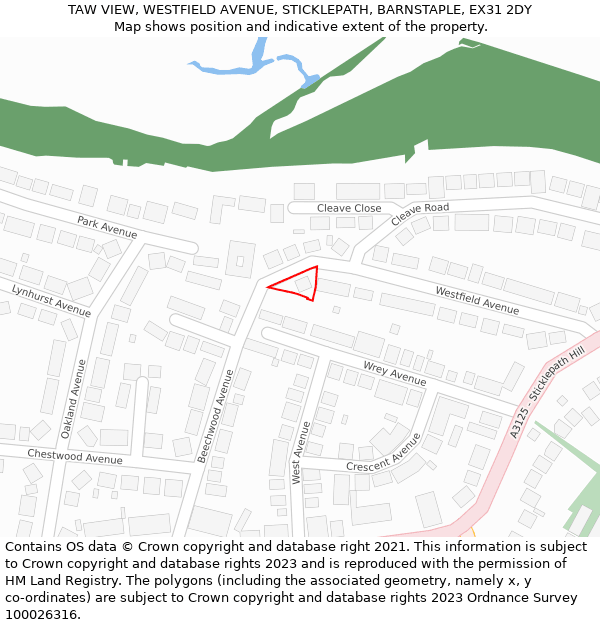 TAW VIEW, WESTFIELD AVENUE, STICKLEPATH, BARNSTAPLE, EX31 2DY: Location map and indicative extent of plot