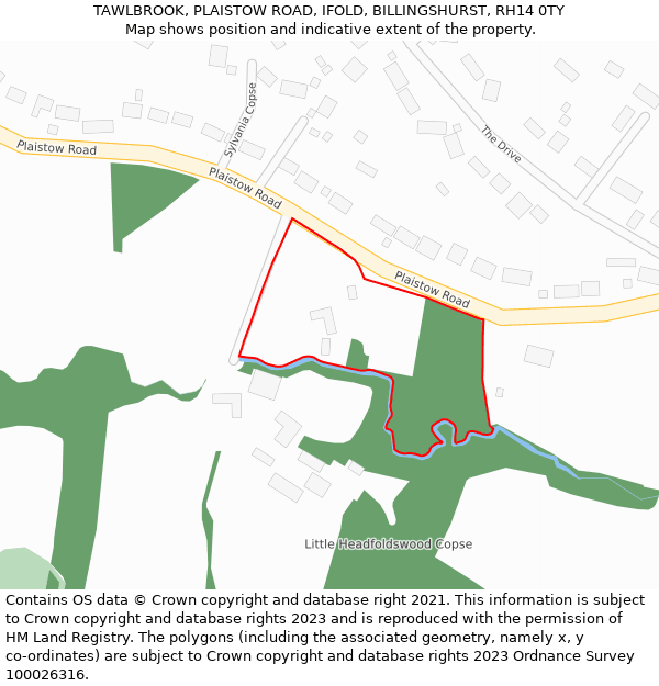 TAWLBROOK, PLAISTOW ROAD, IFOLD, BILLINGSHURST, RH14 0TY: Location map and indicative extent of plot