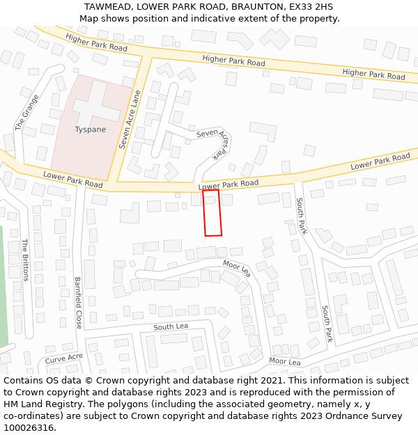 TAWMEAD, LOWER PARK ROAD, BRAUNTON, EX33 2HS: Location map and indicative extent of plot