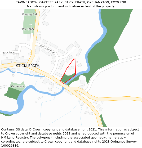 TAWMEADOW, OAKTREE PARK, STICKLEPATH, OKEHAMPTON, EX20 2NB: Location map and indicative extent of plot