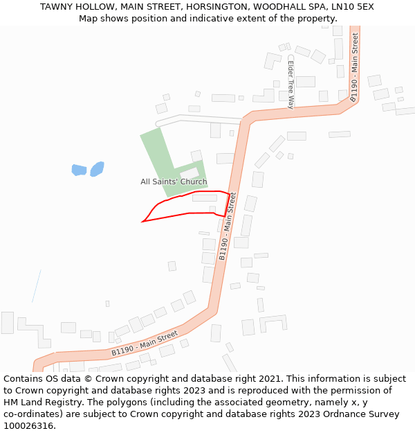 TAWNY HOLLOW, MAIN STREET, HORSINGTON, WOODHALL SPA, LN10 5EX: Location map and indicative extent of plot