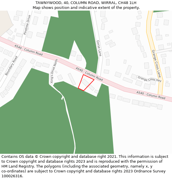 TAWNYWOOD, 40, COLUMN ROAD, WIRRAL, CH48 1LH: Location map and indicative extent of plot