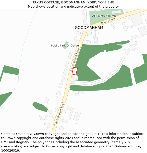 TAXUS COTTAGE, GOODMANHAM, YORK, YO43 3HG: Location map and indicative extent of plot