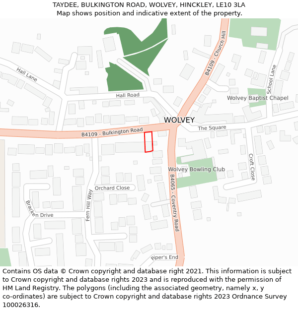 TAYDEE, BULKINGTON ROAD, WOLVEY, HINCKLEY, LE10 3LA: Location map and indicative extent of plot