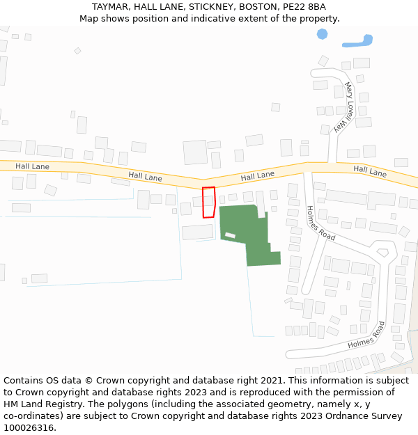 TAYMAR, HALL LANE, STICKNEY, BOSTON, PE22 8BA: Location map and indicative extent of plot