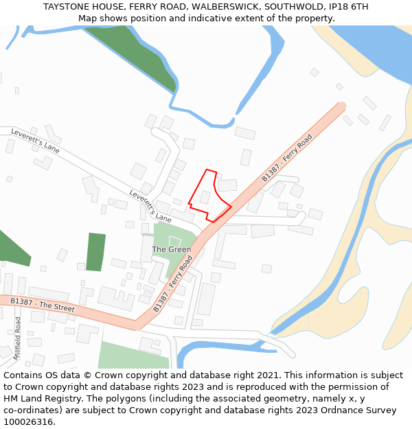 TAYSTONE HOUSE, FERRY ROAD, WALBERSWICK, SOUTHWOLD, IP18 6TH: Location map and indicative extent of plot