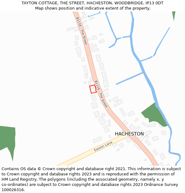 TAYTON COTTAGE, THE STREET, HACHESTON, WOODBRIDGE, IP13 0DT: Location map and indicative extent of plot