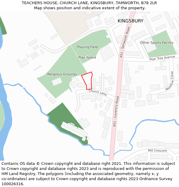 TEACHERS HOUSE, CHURCH LANE, KINGSBURY, TAMWORTH, B78 2LR: Location map and indicative extent of plot