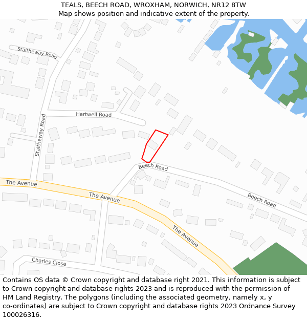 TEALS, BEECH ROAD, WROXHAM, NORWICH, NR12 8TW: Location map and indicative extent of plot