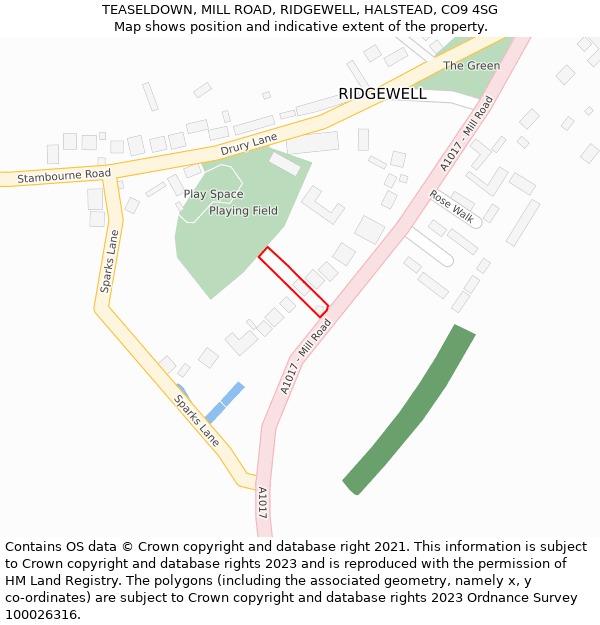 TEASELDOWN, MILL ROAD, RIDGEWELL, HALSTEAD, CO9 4SG: Location map and indicative extent of plot