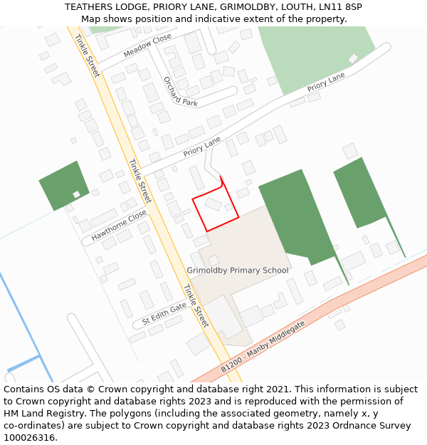 TEATHERS LODGE, PRIORY LANE, GRIMOLDBY, LOUTH, LN11 8SP: Location map and indicative extent of plot