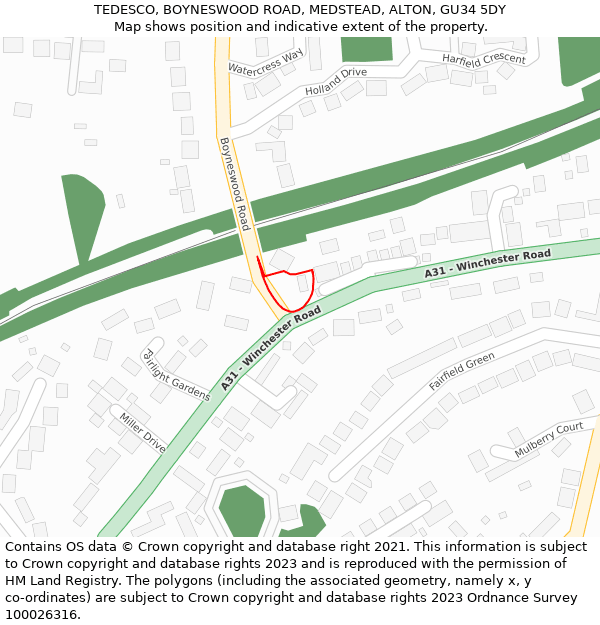 TEDESCO, BOYNESWOOD ROAD, MEDSTEAD, ALTON, GU34 5DY: Location map and indicative extent of plot