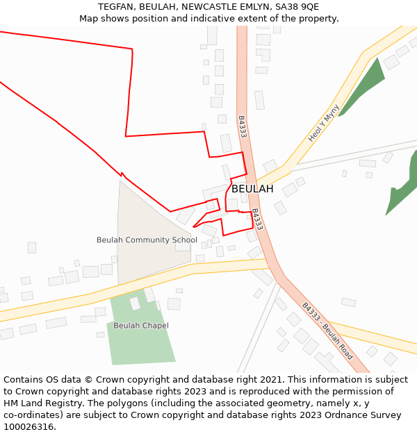 TEGFAN, BEULAH, NEWCASTLE EMLYN, SA38 9QE: Location map and indicative extent of plot