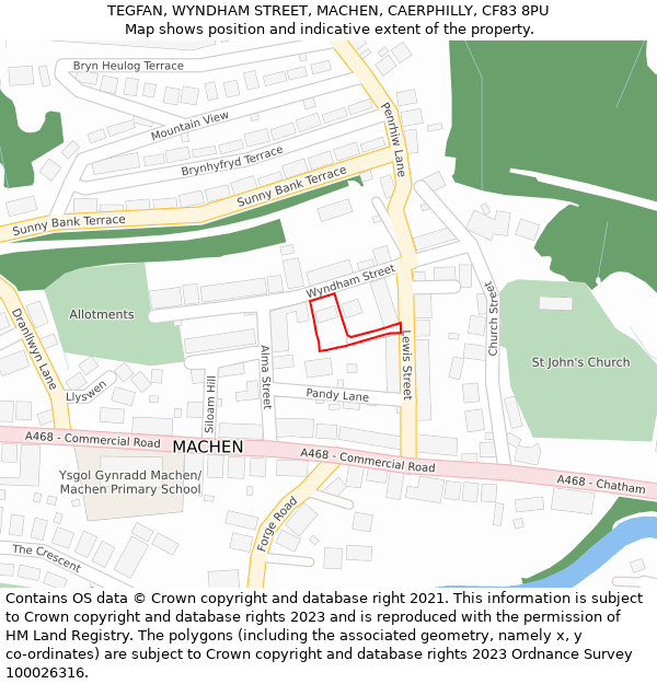 TEGFAN, WYNDHAM STREET, MACHEN, CAERPHILLY, CF83 8PU: Location map and indicative extent of plot