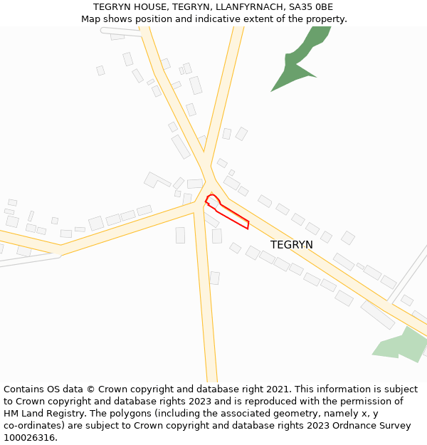 TEGRYN HOUSE, TEGRYN, LLANFYRNACH, SA35 0BE: Location map and indicative extent of plot
