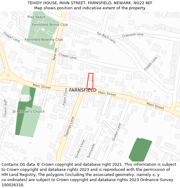 TEHIDY HOUSE, MAIN STREET, FARNSFIELD, NEWARK, NG22 8EF: Location map and indicative extent of plot