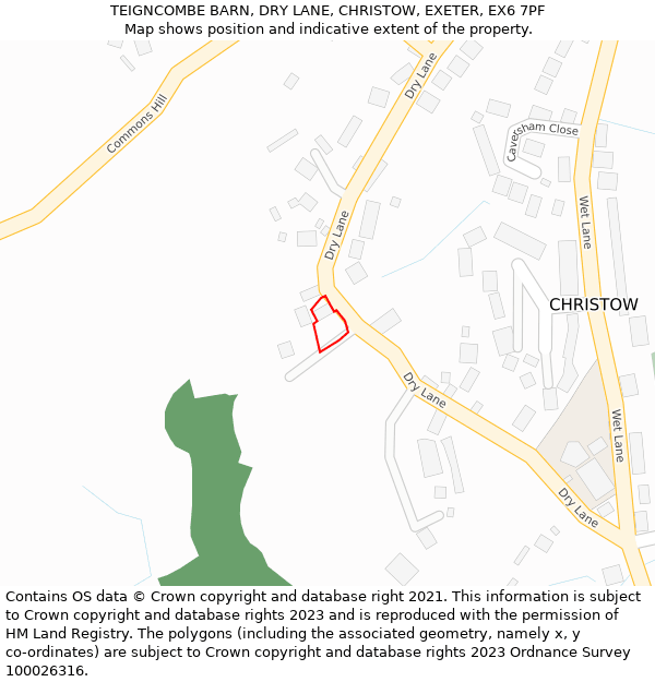 TEIGNCOMBE BARN, DRY LANE, CHRISTOW, EXETER, EX6 7PF: Location map and indicative extent of plot