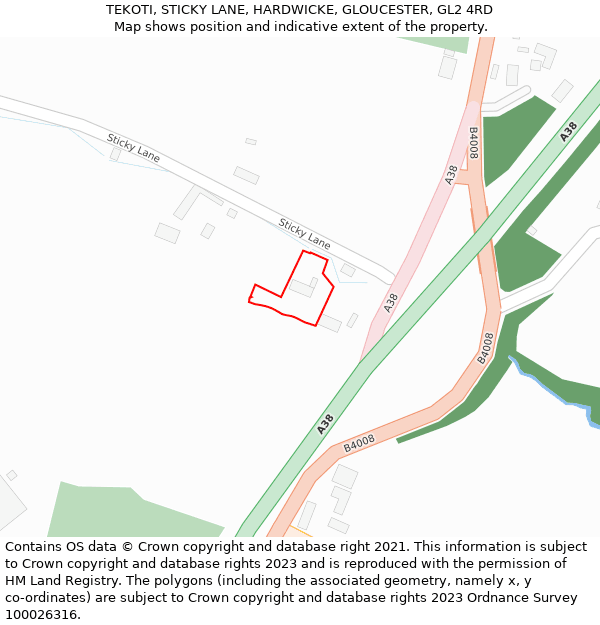 TEKOTI, STICKY LANE, HARDWICKE, GLOUCESTER, GL2 4RD: Location map and indicative extent of plot