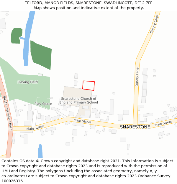 TELFORD, MANOR FIELDS, SNARESTONE, SWADLINCOTE, DE12 7FF: Location map and indicative extent of plot