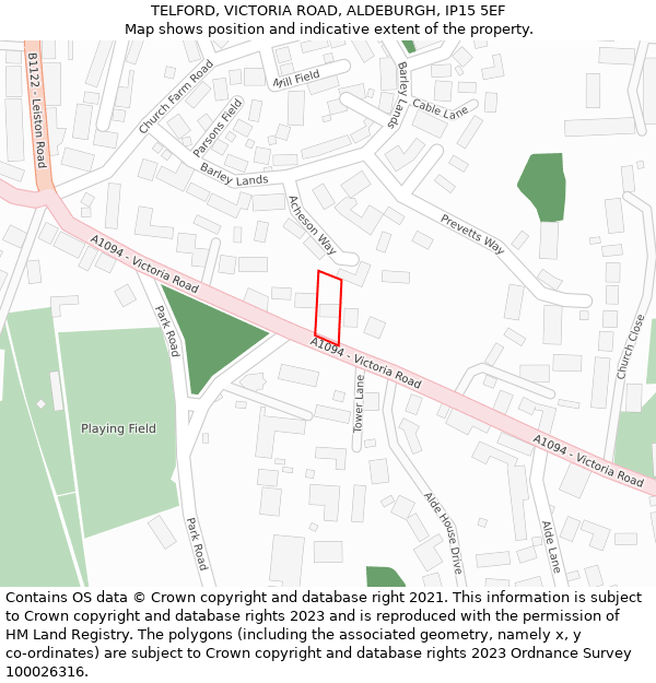 TELFORD, VICTORIA ROAD, ALDEBURGH, IP15 5EF: Location map and indicative extent of plot