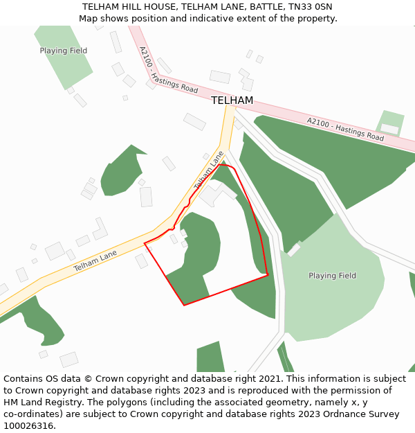 TELHAM HILL HOUSE, TELHAM LANE, BATTLE, TN33 0SN: Location map and indicative extent of plot