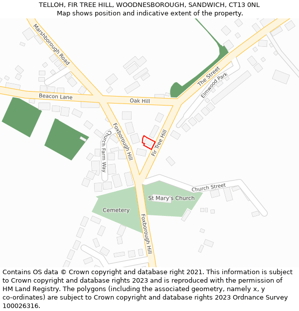 TELLOH, FIR TREE HILL, WOODNESBOROUGH, SANDWICH, CT13 0NL: Location map and indicative extent of plot