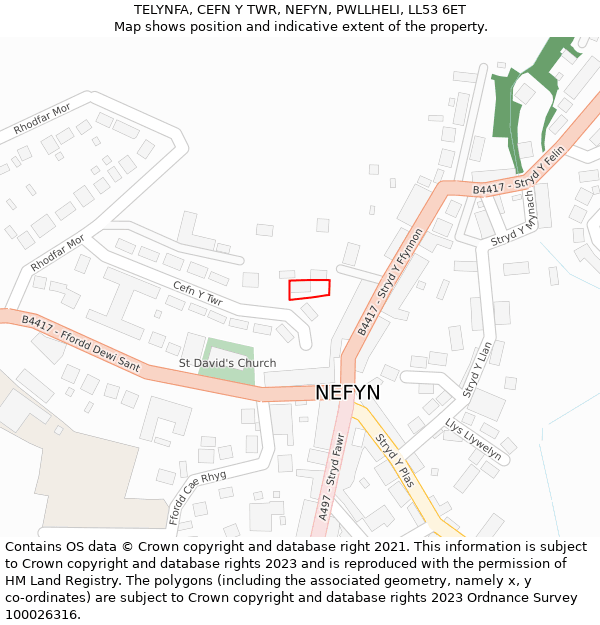 TELYNFA, CEFN Y TWR, NEFYN, PWLLHELI, LL53 6ET: Location map and indicative extent of plot