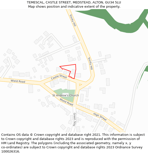 TEMESCAL, CASTLE STREET, MEDSTEAD, ALTON, GU34 5LU: Location map and indicative extent of plot