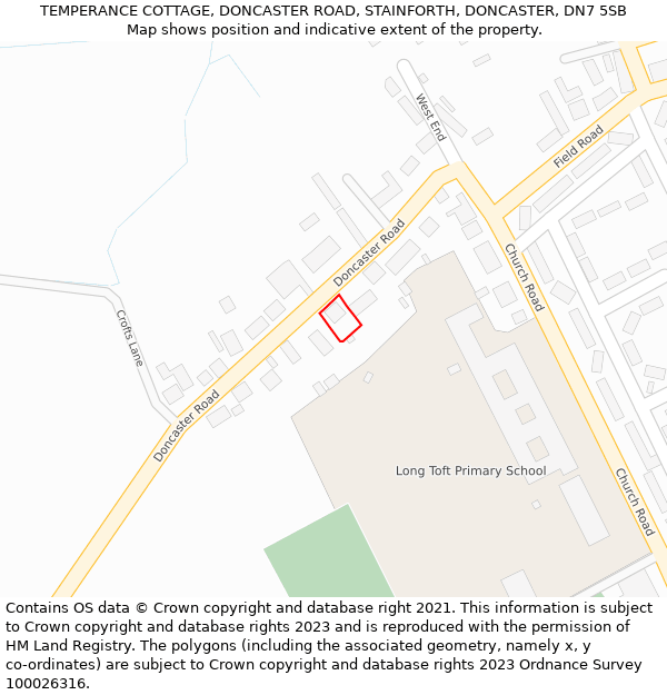 TEMPERANCE COTTAGE, DONCASTER ROAD, STAINFORTH, DONCASTER, DN7 5SB: Location map and indicative extent of plot