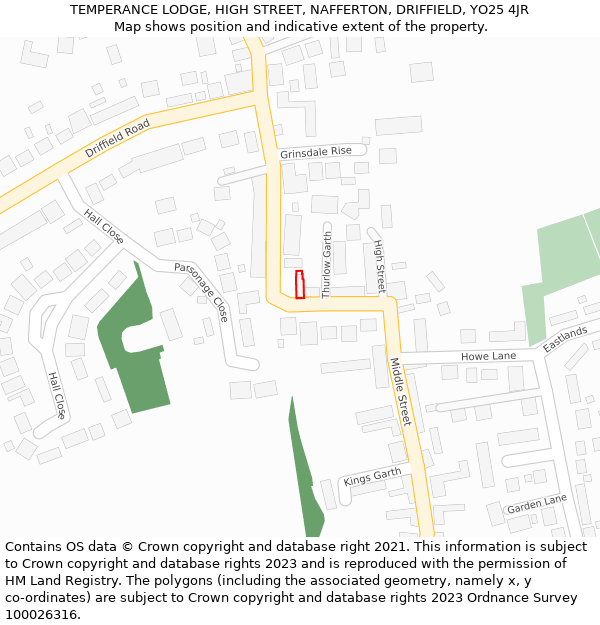 TEMPERANCE LODGE, HIGH STREET, NAFFERTON, DRIFFIELD, YO25 4JR: Location map and indicative extent of plot