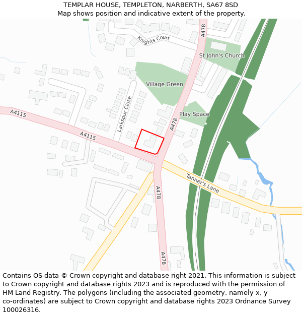 TEMPLAR HOUSE, TEMPLETON, NARBERTH, SA67 8SD: Location map and indicative extent of plot