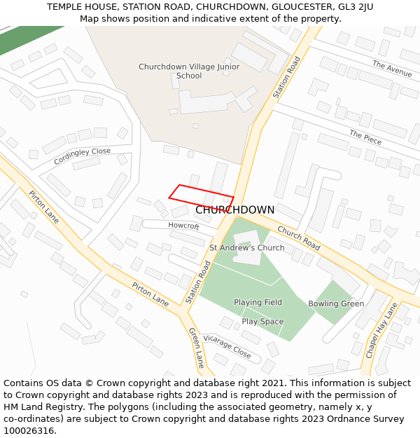 TEMPLE HOUSE, STATION ROAD, CHURCHDOWN, GLOUCESTER, GL3 2JU: Location map and indicative extent of plot