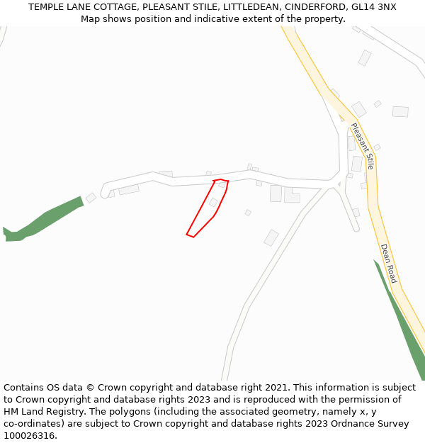 TEMPLE LANE COTTAGE, PLEASANT STILE, LITTLEDEAN, CINDERFORD, GL14 3NX: Location map and indicative extent of plot