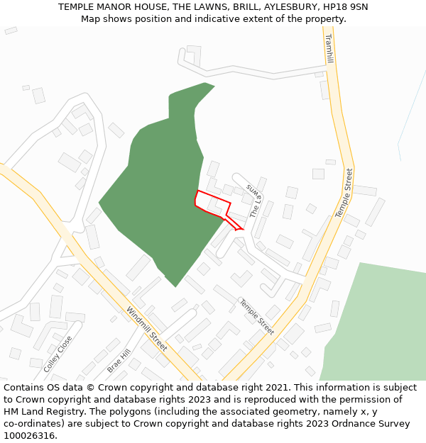 TEMPLE MANOR HOUSE, THE LAWNS, BRILL, AYLESBURY, HP18 9SN: Location map and indicative extent of plot