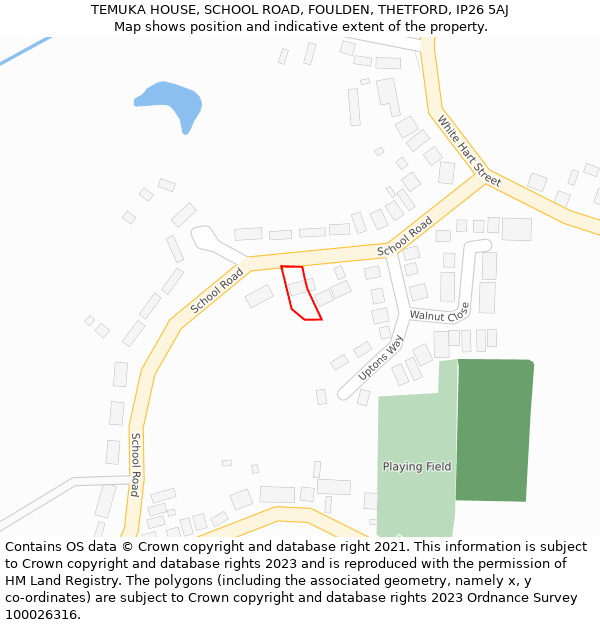 TEMUKA HOUSE, SCHOOL ROAD, FOULDEN, THETFORD, IP26 5AJ: Location map and indicative extent of plot