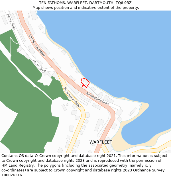 TEN FATHOMS, WARFLEET, DARTMOUTH, TQ6 9BZ: Location map and indicative extent of plot