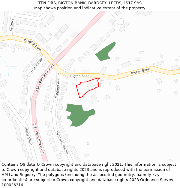 TEN FIRS, RIGTON BANK, BARDSEY, LEEDS, LS17 9AS: Location map and indicative extent of plot