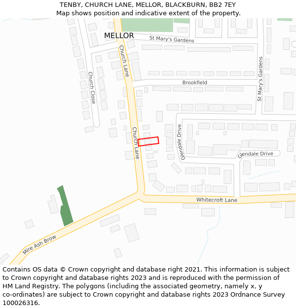 TENBY, CHURCH LANE, MELLOR, BLACKBURN, BB2 7EY: Location map and indicative extent of plot