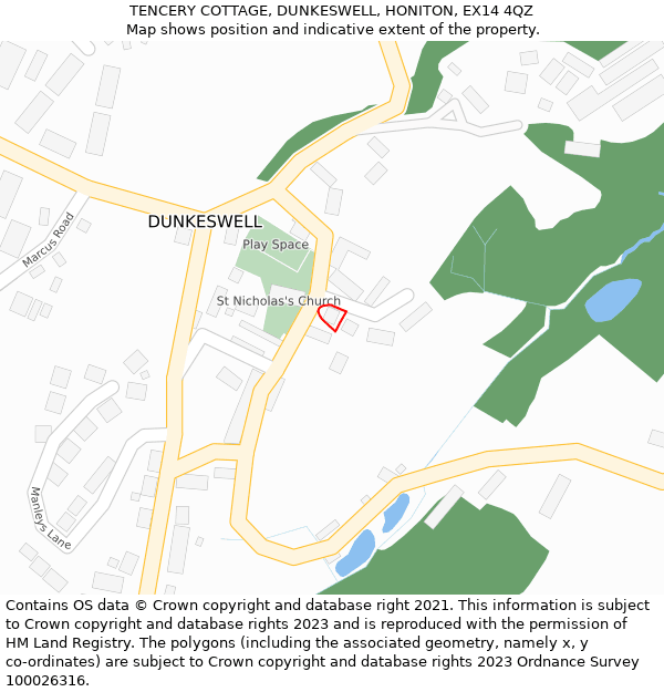 TENCERY COTTAGE, DUNKESWELL, HONITON, EX14 4QZ: Location map and indicative extent of plot